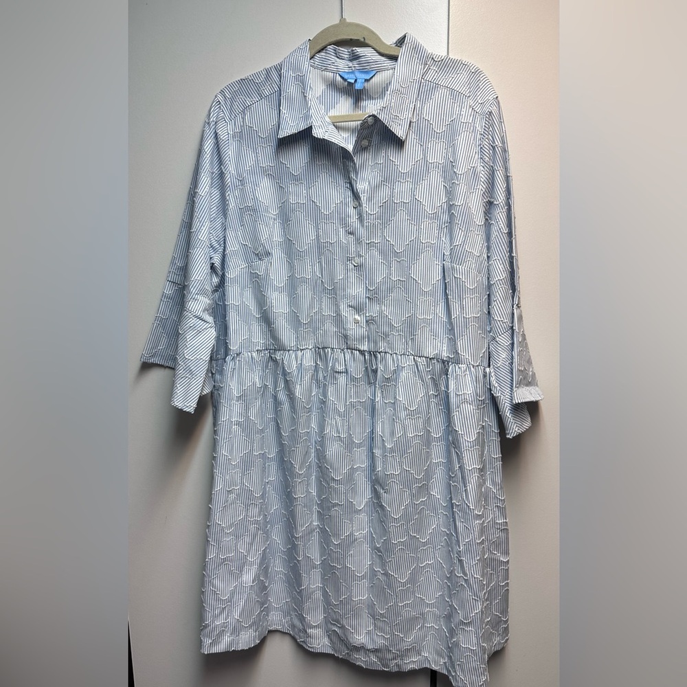 Draper James Blue and White Striped Empire Waist Shirt Dress